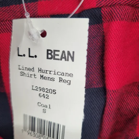 L.L. Bean Men's Flannel-Lined Hurricane Shirt Size Small Coal Red black flannel - Picture 4 of 4
